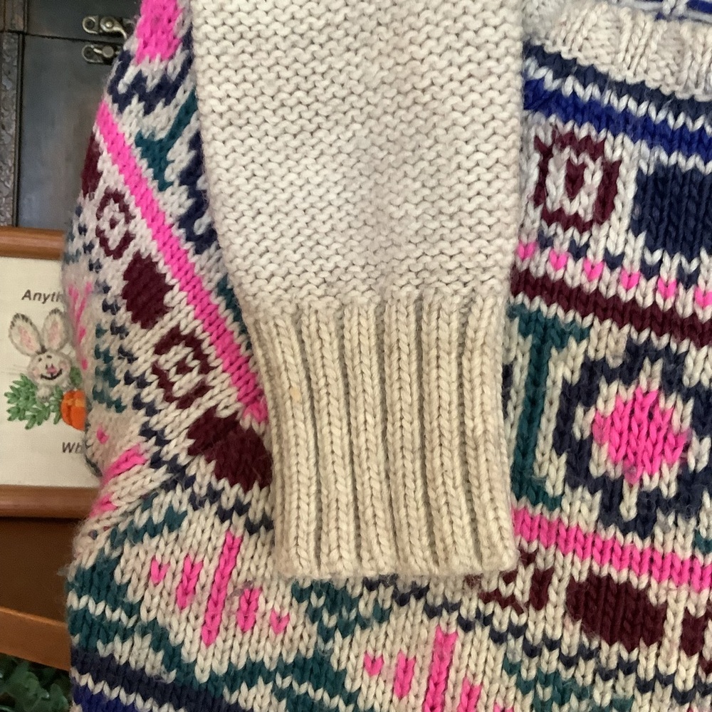 American Eagle Fair Isle Sweater Cream Multicolour Pullover Knit Size M - Picture 7 of 9